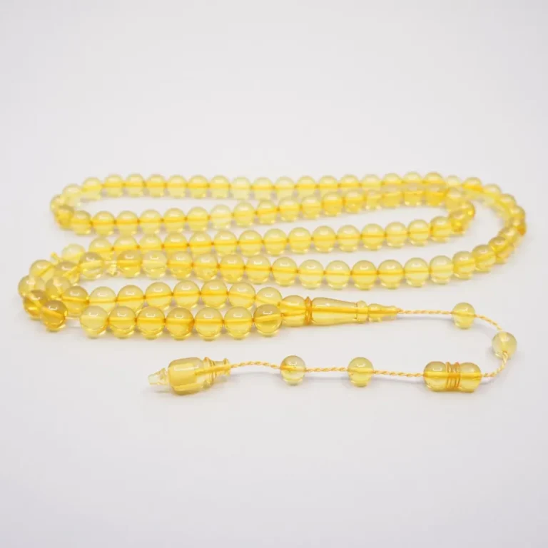 Lemon translucent mulstim amber worry beads | prayer beads | Real amber gemstone beads - round shape with minaret bead